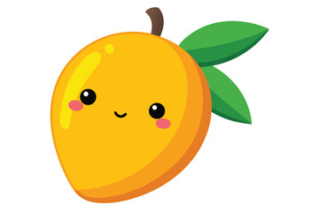 Kawaii Mango Character with Happy Face Vector Art, Fun Tropical Fruit Graphic for Coloring and Print