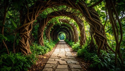 Obraz premium Woven Vines Forming a Tunnel Through Lush Jungle Pathway