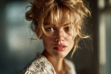 Closeup portrait of young blond woman