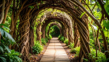 Obraz premium Woven Vines Forming Natural Tunnel Pathway through Lush Jungle