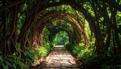 Obraz premium Woven Vines Forming a Natural Tunnel Pathway Through a Jungle
