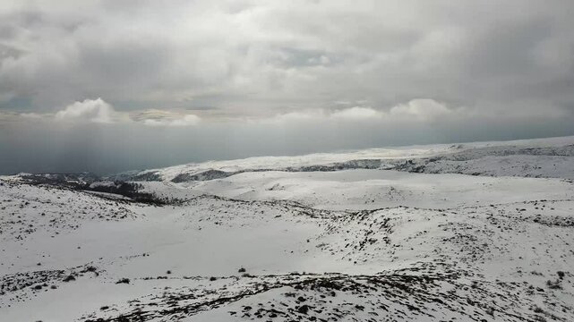 Snowy Mount Aragats from a bird's eye view