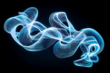Electric blue light trails swirl across a dark background, forming a stunning abstract light effect that conveys both movement and calm.