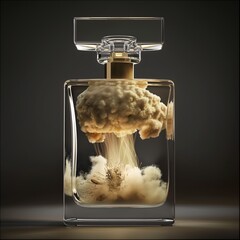 Perfume bottle with cloud: An intriguing visual juxtaposition.