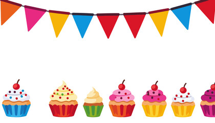Birthday-Celebration-Banner-with-Colorful-Cupcakes-Celebratory-Image-Party-Decorations-Sweet-Treats-for-Birthday-Greeting-Cards-Party-Invitations