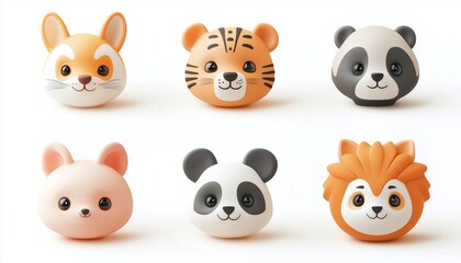 Fototapeta premium Adorable Animal Portraits: Hare, Tiger, Bear, Fox, Panda, Lion. Perfect For Dressing Up Your Little One In Cute And Simple Outfits.