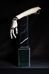 Robotic Hand on Marble Pedestal: Technology meets artful design.