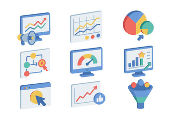 Fototapeta premium Business analytics icons on digital screens with graphs and charts