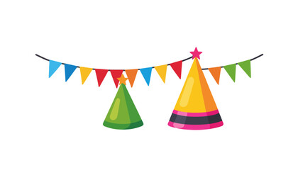 Party-Hats-and-Bunting-Banner-Festive-Celebration-Elements-Colorful-Triangle-Flags-and-Cone-Shaped-Hats-with-Stars-Birthday-Party-Decorations-Fun-Occasion