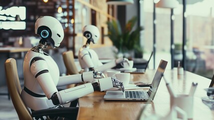 Robots working in cafe, embracing the blend of technology and life.