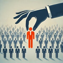 Hand Selecting Top Candidate from Diverse Group of Applicants Recruitment Hiring Headhunting Concept
