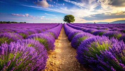 Obraz premium Vibrant Lavender Pathway Through Picturesque Fields in South France