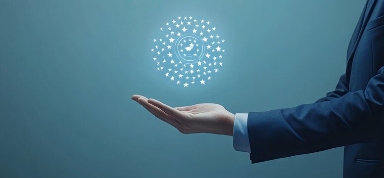 A hand holds a glowing, abstract digital clock symbol, suggesting control and management of time