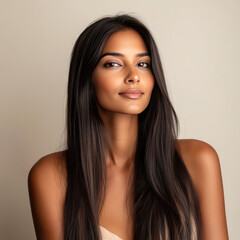 Naklejka premium Young beautiful indian woman with long and healthy hair