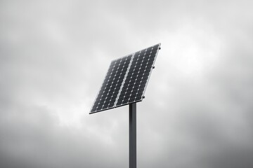 Obraz premium A solar panel mounted on a metal pole against a cloudy sky