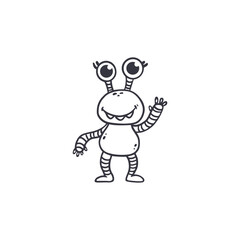 cute monster isolated on white background for coloring pages, magazines. Alien, cartoon character. Sketch, doodle. Vector illustration

