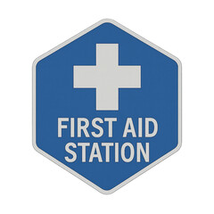 Fototapeta premium First aid station blue hexagon sign with white cross icon isolated on transparent background