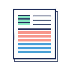 Icon of document with colorful sections and information layout  