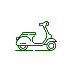 Electric scooter in minimal line style green icon on transparent background