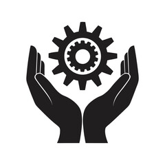 hands with cog wheel or gear icon vector silhouette