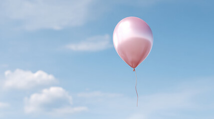Obraz premium Pink balloon floating clear blue sky with scattered clouds