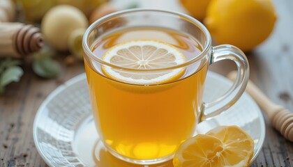 Refreshing Ginger Lemon Honey Tea on Rustic Wooden Table