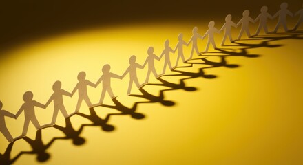 United paper cutout figures cast shadows that symbolize global connection