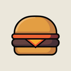 Colorful vector illustration of a classic cheeseburger with solid colors, including bun, cheese, patty, lettuce, and tomato. Perfect for National Cheeseburger Day promotions and social media.