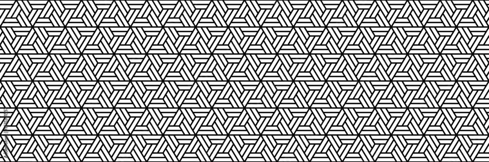 Poster horizontal seamless outline black bar in triangle and hexagon for pattern and background.