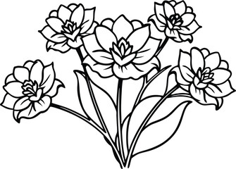 Elegant bouquet of flowers in black and white minimalist line art illustration