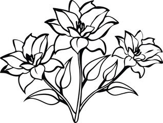 Elegant floral illustration of three beautiful flowers in a black and white design