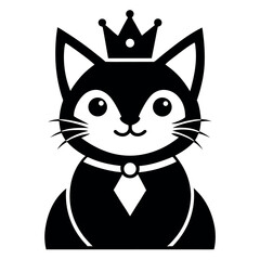 Cute Black Cat Wearing a Crown and Heart Collar
