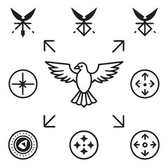 Fototapeta premium Black Line Art Hawk Will Symbols White Background bird