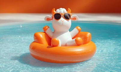 Adorable Goat in Pool Float