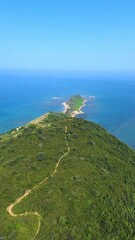 Aerial view of a tropical island in Albania, Cape of Rodon