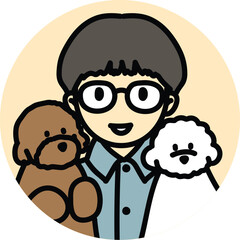 icon people pet-friendly man with two dogs, pet friendly, dog owner, dog dad, bichon