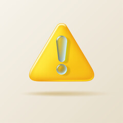 Yellow triangle risk and danger warning attention sign with dark glass transparent exclamation mark. Vector 3d illustration.