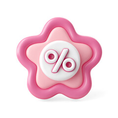3D Pink Star Icon with Percentage Symbol on a Transparent Background