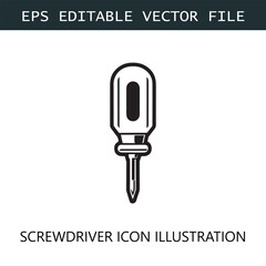 Screwdriver Icon Logo Vector Image in Black and White
