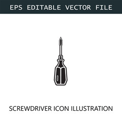 Screwdriver Icon Logo Vector Image in Black and White
