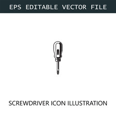 Screwdriver Icon Logo Vector Image in Black and White
