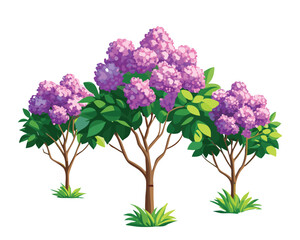 "Pink Oleander Flower Bushes – Hand-Drawn Botanical Illustration Isolated on" Blooming Rhododendron Trees in Spring Garden Illustration"
 White Background"