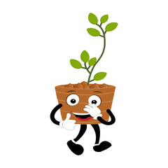Plant pot mascot cartoon character, Cute Potted Plant Mascot with Vibrant Leaves. Flat Art Plant Mascot, Perfect for Logos and Stickers