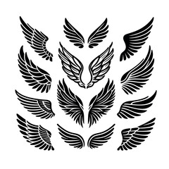 Angel Wings Vector Set Feathered Wing Silhouettes 