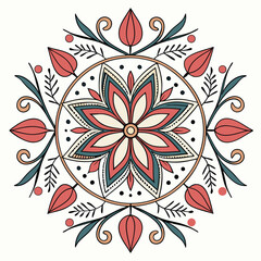 Beautiful and intricate floral mandala design featuring symmetrical decorative botanical elements.