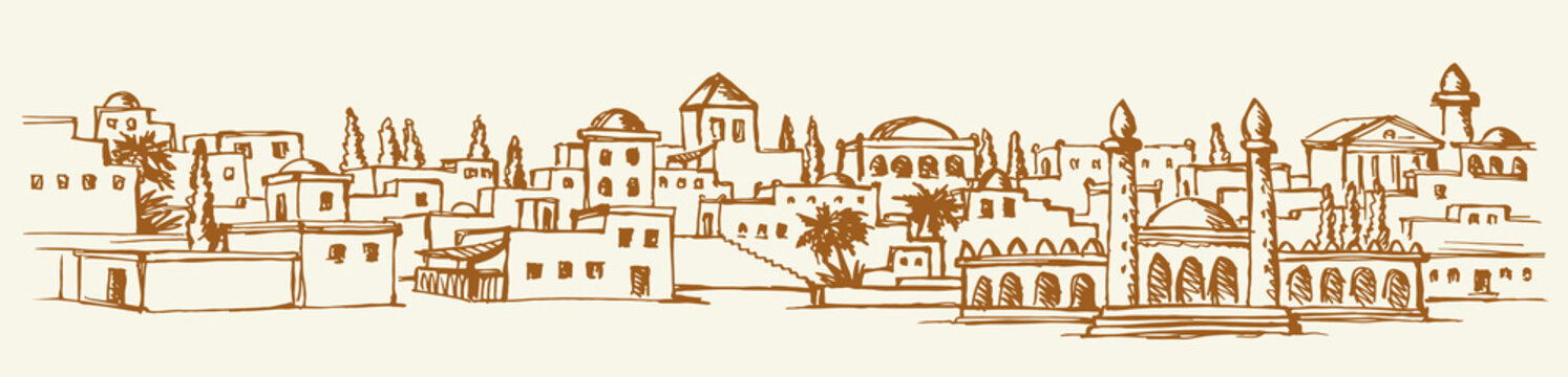 Vector drawing. Old arabic city