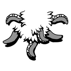 Many Tentacles 6 octopus monster torn shirt alien Isolated Vector Graphic Design Illustration
