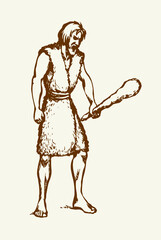 Vector drawing. Ancient man with a club
