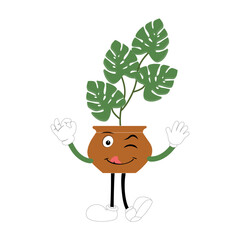 Plant pot mascot cartoon character, Cute Potted Plant Mascot with Vibrant Leaves. Flat Art Plant Mascot, Perfect for Logos and Stickers