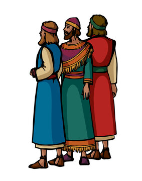 Vector drawing. People stand befor king